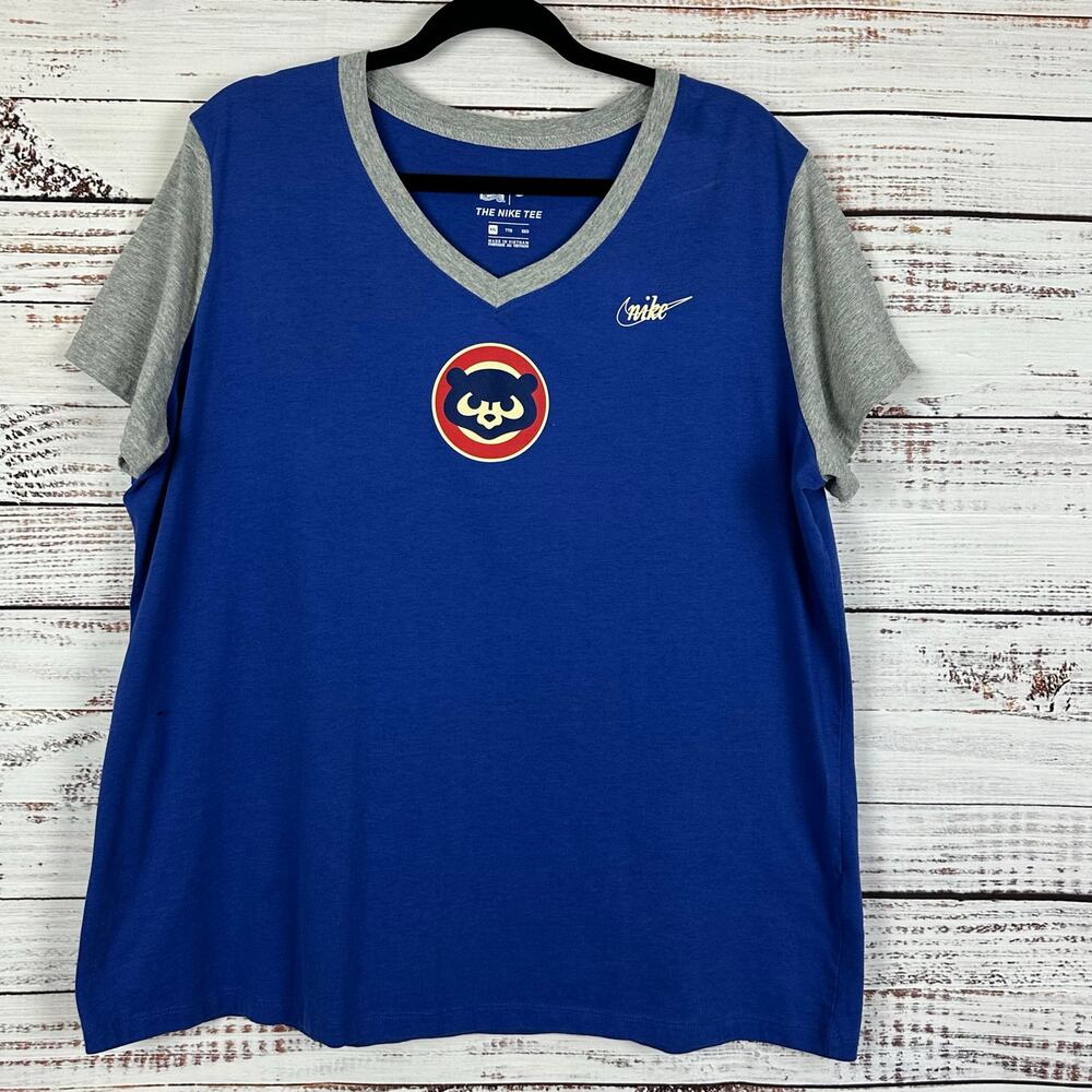 The Nike Tee Cooperstown Collection Blue Gray Chicago Cubs T Shirt Womens Sz XXL